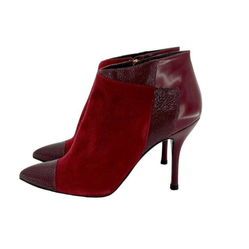 Longchamp Burgundy Red Suede Stiletto Ankle Boot Leather 38.5 New $630